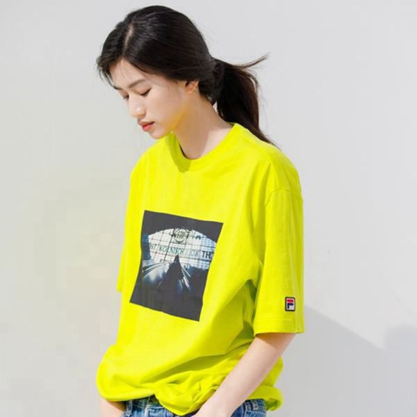 Fila Artist Graphic S/S Women's T-Shirts - Yellow,NZ 391-53749